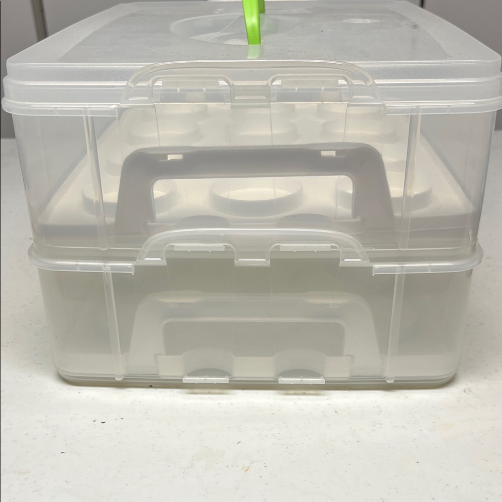 Food Network 24 Cupcake Carrier Clear Double Layer Cupcake Carrier with Handle. - Picture 9 of 9
